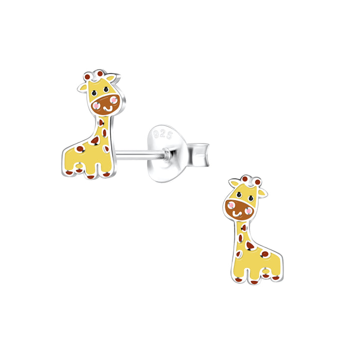 Joy|S - Zilveren giraf oorbellen - 4 x 9 mm - giraffe kinderoorbellen - t91