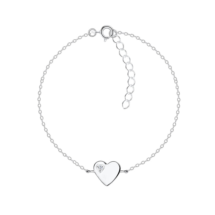 Joy|S - Zilveren hartje armband - 15 cm + 3 cm - zirkonia
