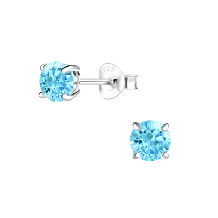 Joy|S - Zilveren ronde oorbellen - 5.5 mm oorknoppen - turquoise aqua blauw zirkonia