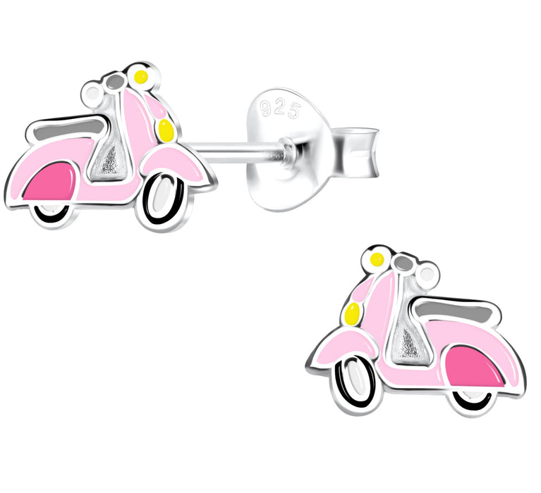 Joy|S - Zilveren scooter oorbellen - roze - 8 x 6 mm