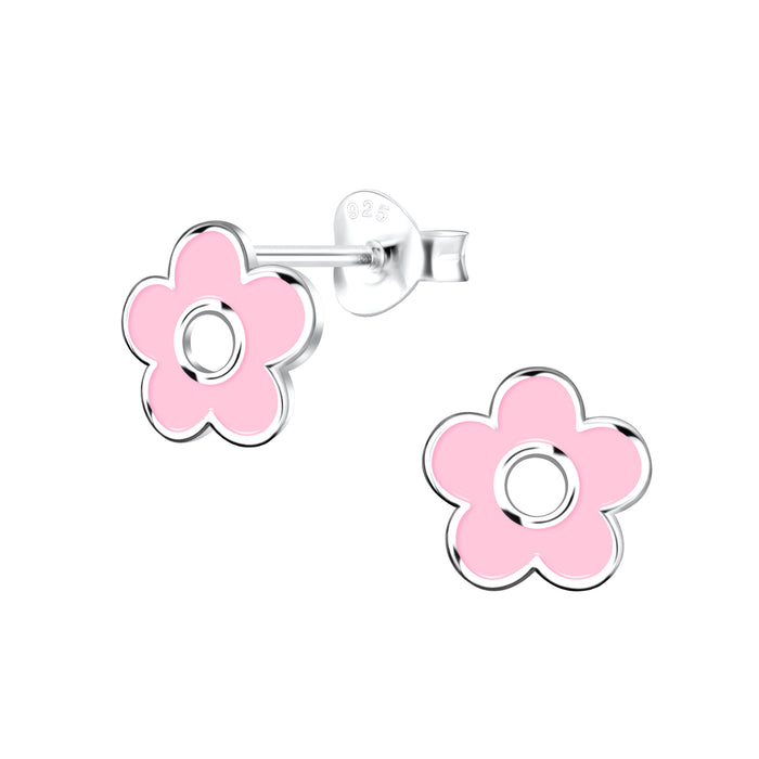 Joy|S - Zilveren roze bloem oorbellen - 8 mm - t26