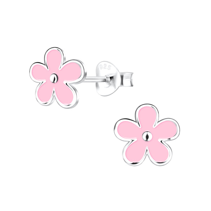 Joy|S - Zilveren roze bloem oorbellen - 8 mm - t19