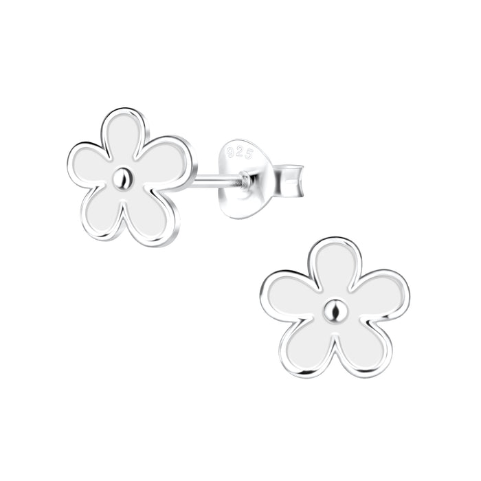 Joy|S - Zilveren bloem oorbellen - 8 mm - zilver wit