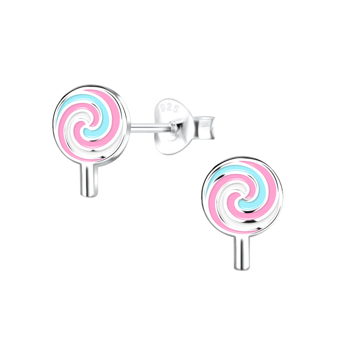 Joy|S - Zilveren lolly oorbellen - 7 x 9 mm - roze turquoise wit - kinderoorbellen