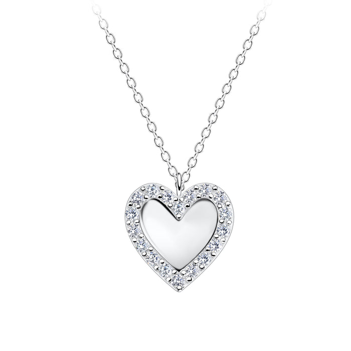 Joy|S - Zilveren hartje hanger inclusief ketting 45 cm - hart 12 mm - zirkonia rand