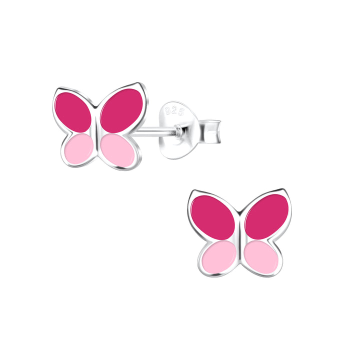 Joy|S - Zilveren vlinder oorbellen - zilver roze - 8 x 7 mm - kinderoorbellen