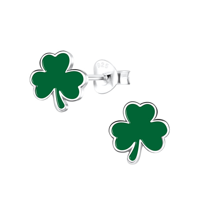 Joy|S - Zilveren klaver oorbellen - groen zilver - 8 mm - kinderoorbellen