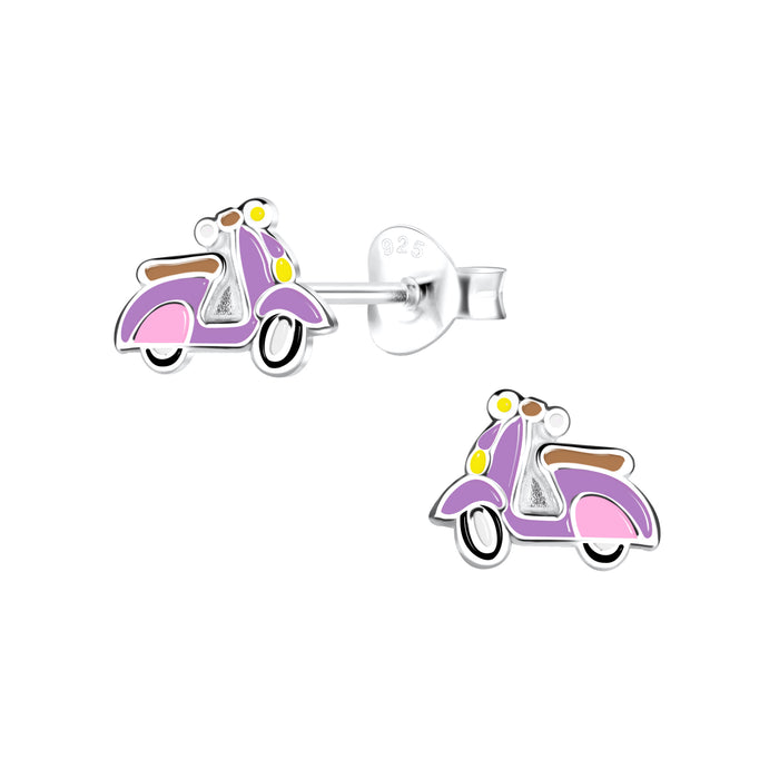 Joy|S - Zilveren scooter oorbellen - paars roze - 8 x 6 mm