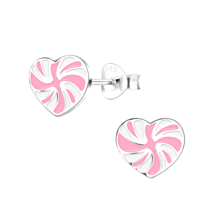 Joy|S - Zilveren hartje oorbellen - 9 x 8 mm - wit met roze - kinderoorbellen