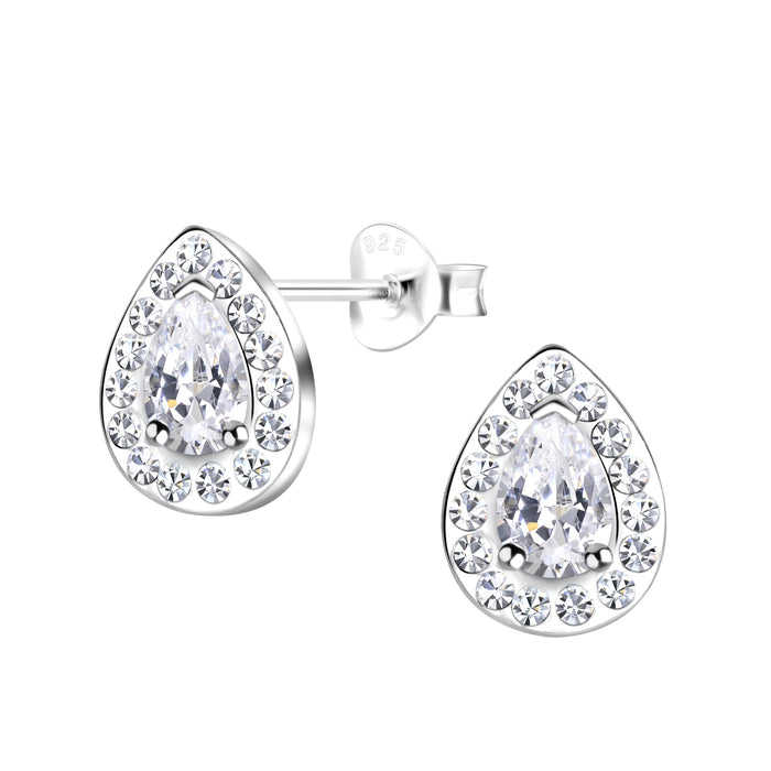 Joy|S - Zilveren druppel oorbellen - 8 x 10 mm - zirkonia - elegant klassiek - sterling zilver 925