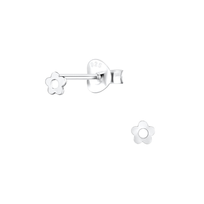 Joy|S - Zilveren mini bloem oorbellen - 4 mm - zilver - kinderoorbellen
