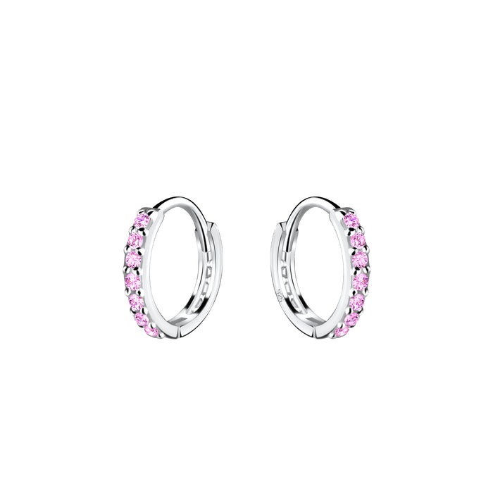 Joy|S - Zilveren oorringen - 10 mm / 1.6 mm - roze zirkonia - kinderoorbellen
