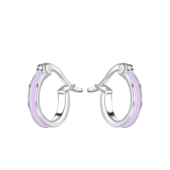 Joy|S - Zilveren oorringen 10 mm - paars - 2 mm dikte - Franse sluiting - kinderoorbellen