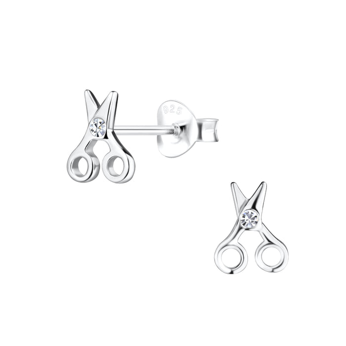 Joy|S - Zilveren schaar oorbellen - 6 x 7 mm - kappersschaar - kristal