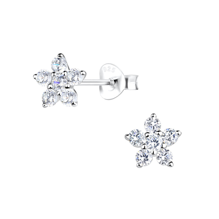 Joy|S - Zilveren bloem oorbellen - 7 mm - zirkonia - oorknoppen bloemetje