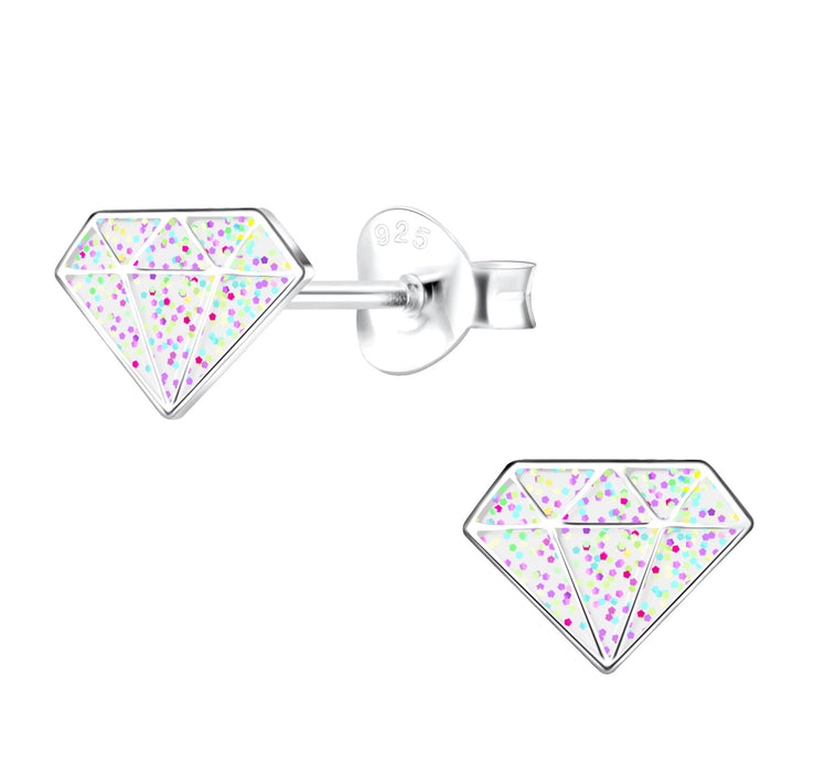 Joy|S - Zilveren diamant oorbellen - 8 x 6 mm - diamant vorm - glitters - kinderoorbellen
