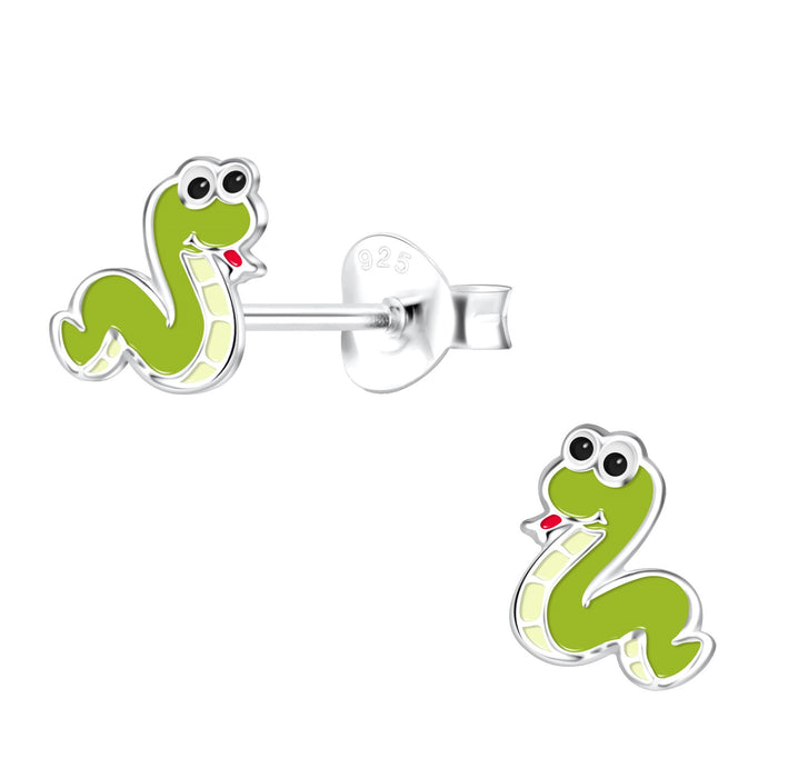 Joy|S - Zilveren slang oorbellen - 7 x 8 mm - groen - kinderoorbellen