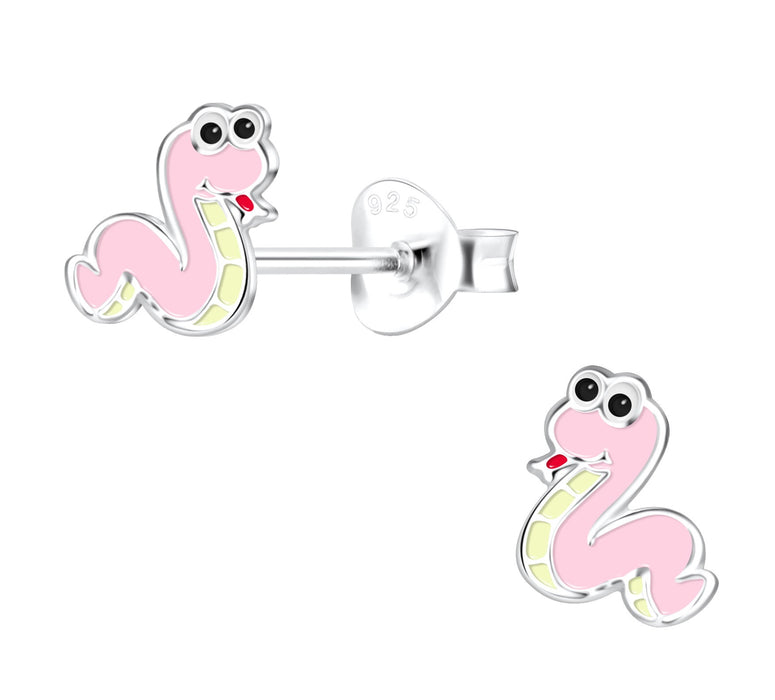 Joy|S - Zilveren slang oorbellen - 7 x 8 mm - roze geel - kinderoorbellen