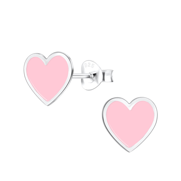 Joy|S - Zilveren hartje oorbellen - 8 mm - roze met zilver randje