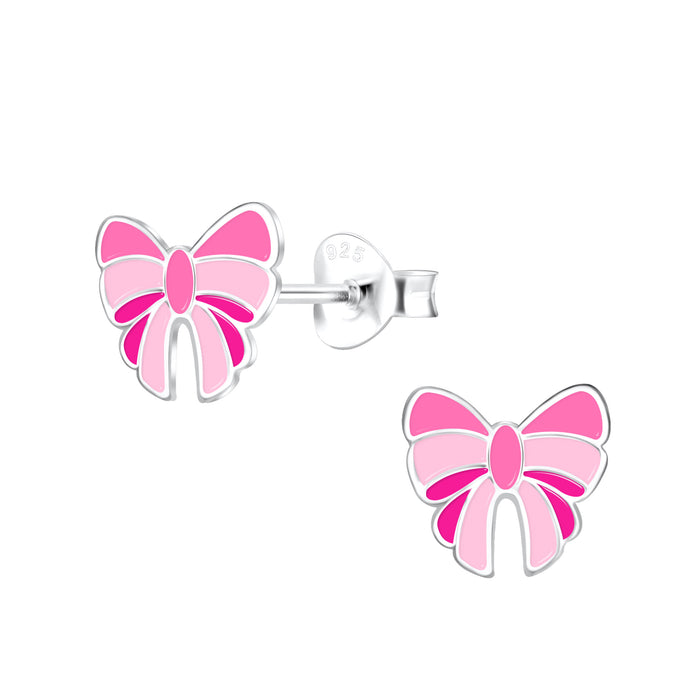 Joy|S - Zilveren strikje oorbellen - 8 mm - roze tinten