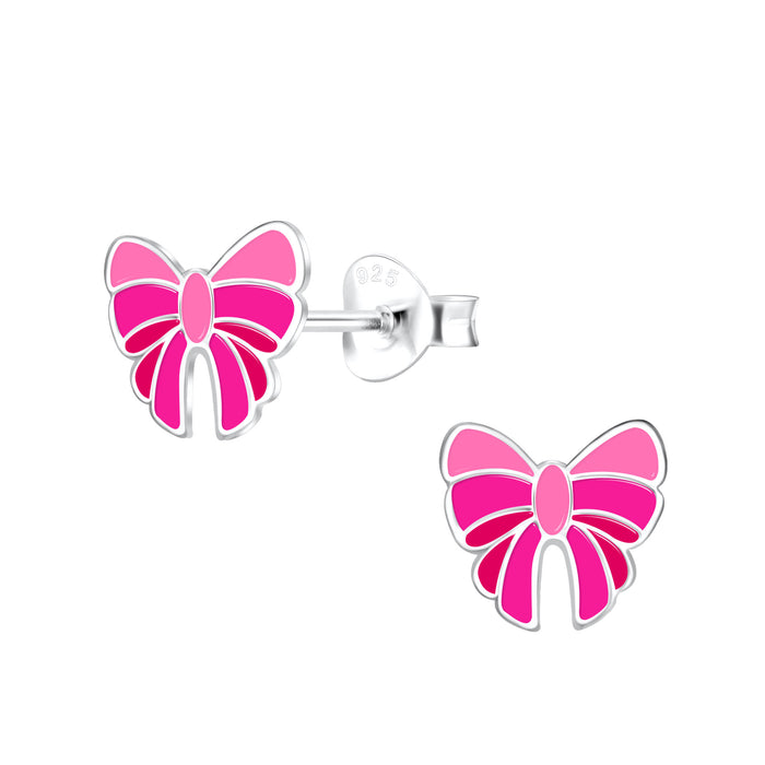 Joy|S - Zilveren strikje oorbellen - 8 mm - roze