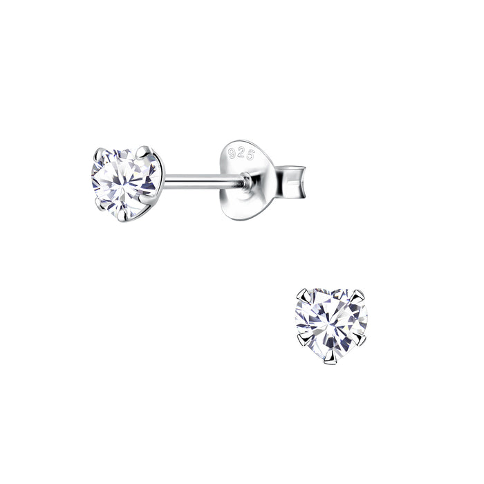 Joy|S - Zilveren hartje oorbellen - 4 mm - zirkonia - hartjes oorknoppen