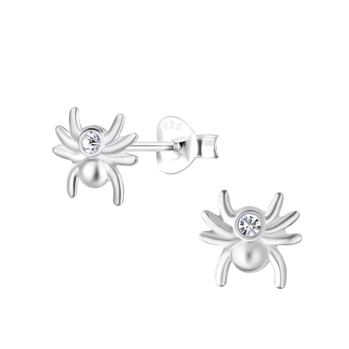 Joy|S - Zilveren spin oorbellen - 8 mm - zilver met kristal