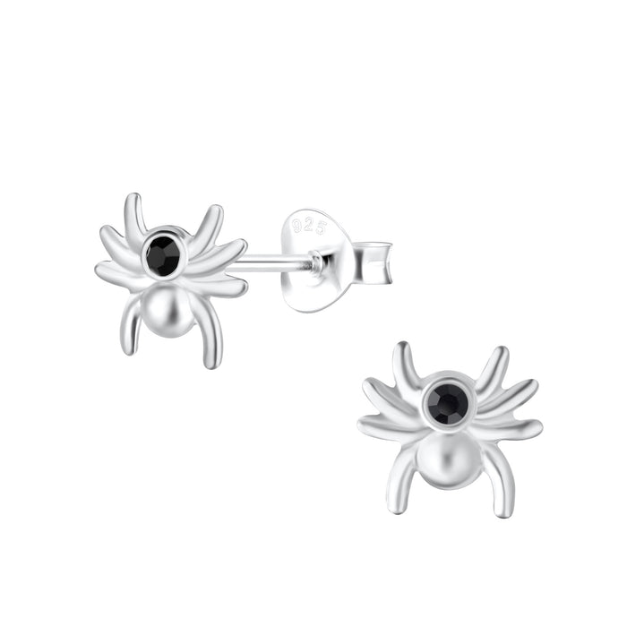 Joy|S - Zilveren spin oorbellen - 8 mm - zilver met zwart kristal