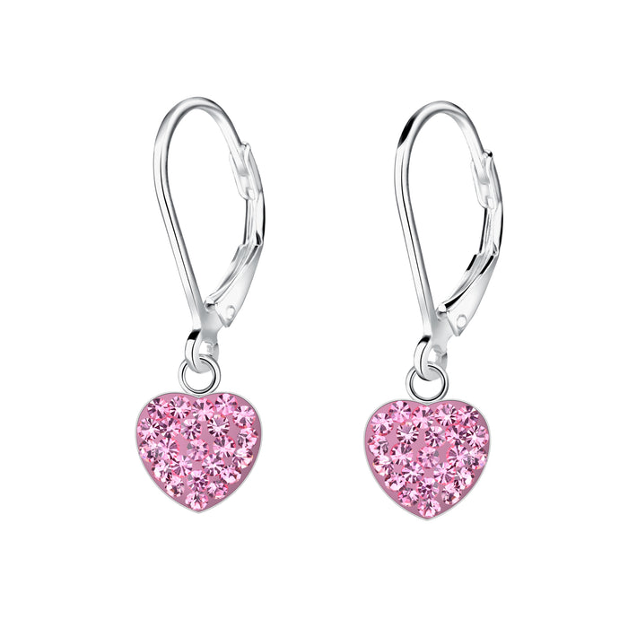 Joy|S - Zilveren hartje oorbellen - roze kristal - hartje: 9 x 8 mm - leverback sluiting