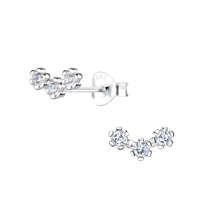 Joy|S - Zilveren bloem oorbellen - 9 x 4 mm - 3 bloemetjes - zirkonia - elegante oorknoppen