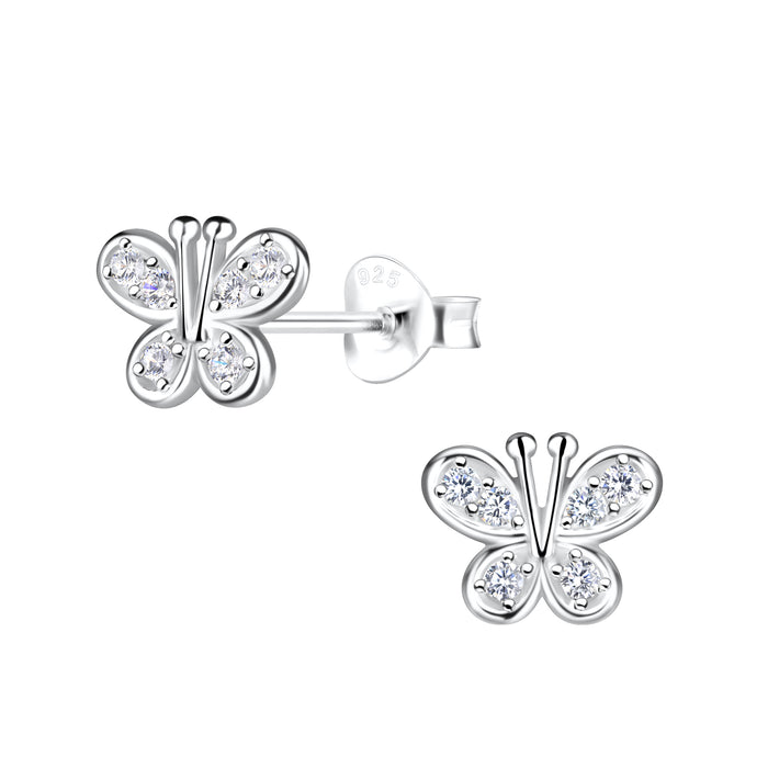 Joy|S - Zilveren vlinder oorbellen - 8 x 7 mm - zirkonia - oorknoppen