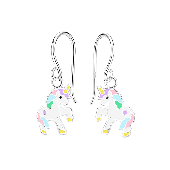 Joy|S - Zilveren eenhoorn hanger oorbellen - unicorn paardje - oorhangers - kinderoorbellen