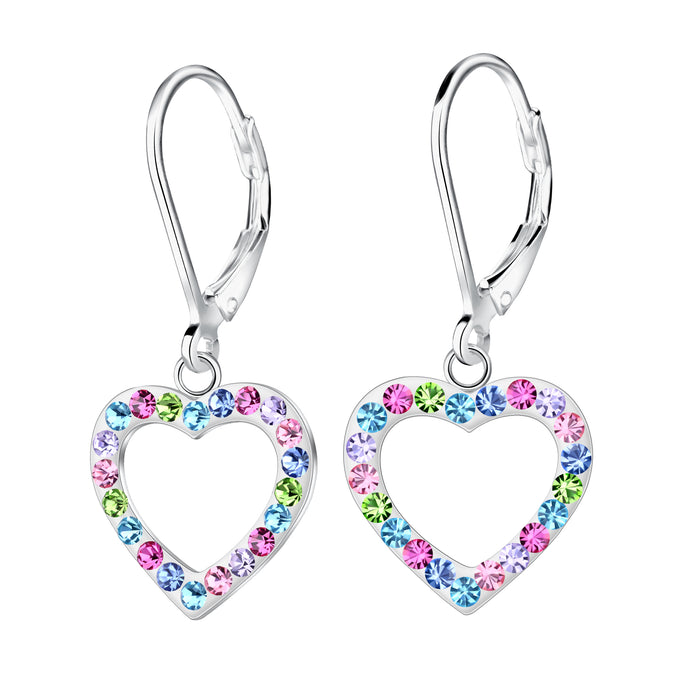 Joy|S - Zilveren hartje oorbellen - gekleurde kristalletjes - hartje: 15 x 14 mm - leverback sluiting
