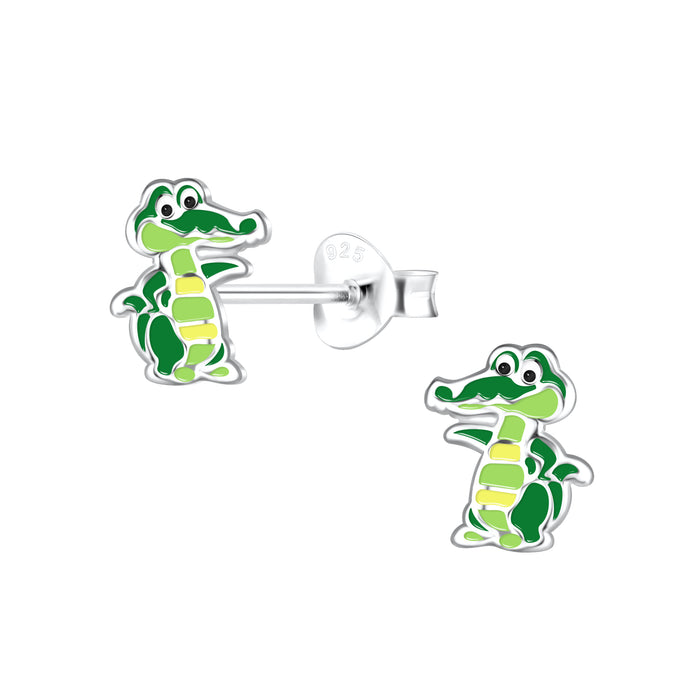 Joy|S - Zilveren krokodil oorbellen - 6 x 8 mm - kinderoorbellen