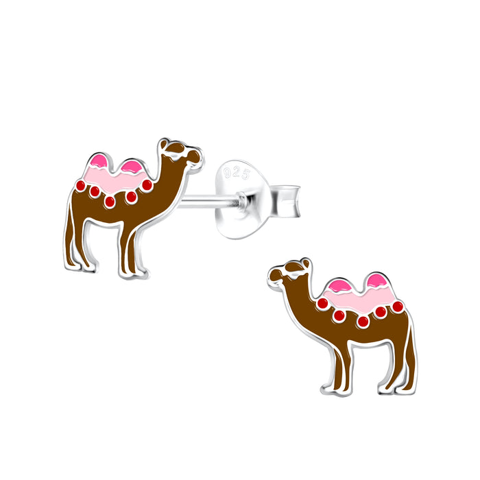 Joy|S - Zilveren kameel oorbellen - 8 mm - bruin - kinderoorbellen