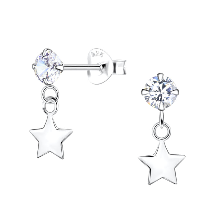Joy|S - Zilveren ster bedel oorbellen - zirkonia - 5 x 15 mm - oorknoppen met bedel