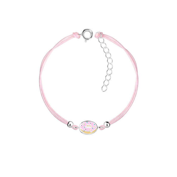 Joy|S - Zilveren donut bedel armband - donut bedel sterling zilver 925 - roze koord - th61