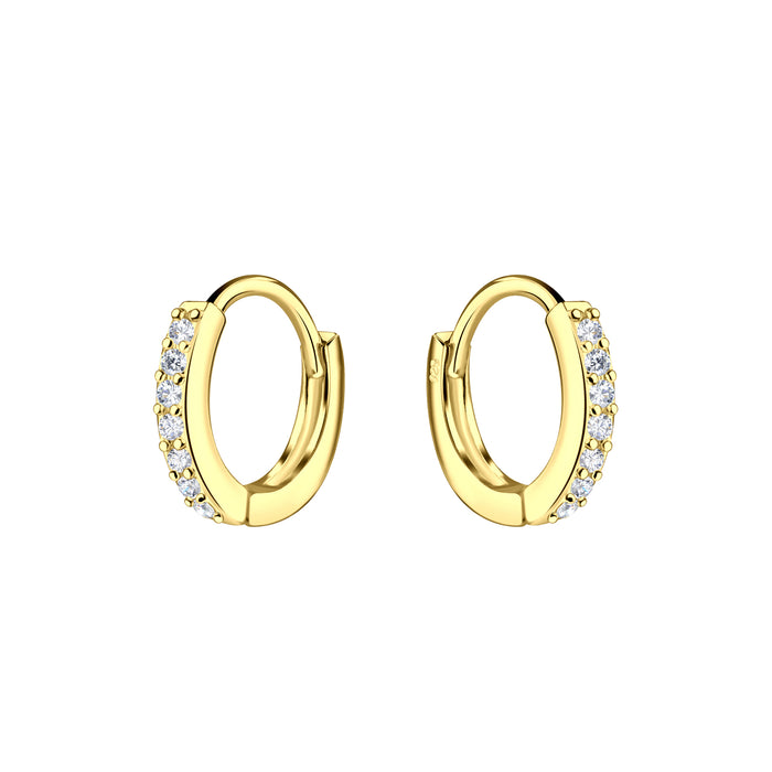 Joy|S - Zilveren oorringen 11 mm / 2 mm - zirkonia - klap scharnier sluiting - oorbellen - gold plated