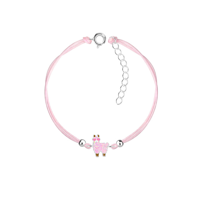 Joy|S - Zilveren alpaca lama bedel armband - roze alpaca bedel sterling zilver 925 - roze koord - th15