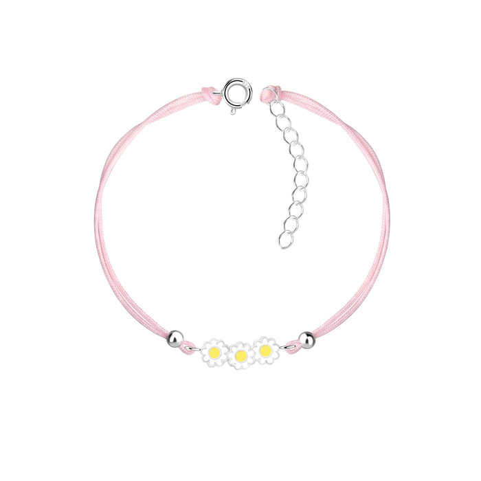 Joy|S - Zilveren madeliefje bloem bedel armband - bloemetjes bedel sterling zilver 925 - roze koord - th30