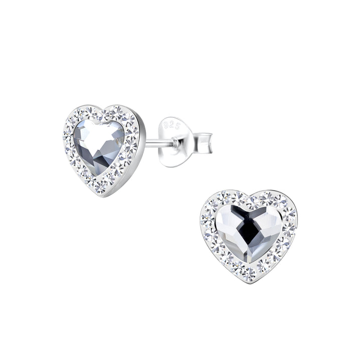 Joy|S - Zilveren hartje oorbellen - 9 x 8 mm - kristal - elegante oorknoppen
