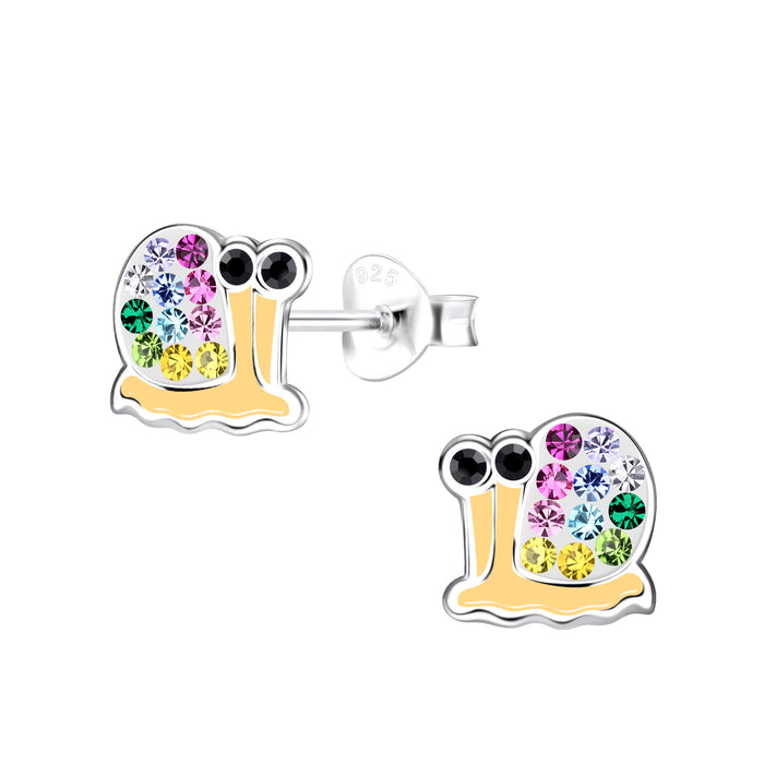 Joy|S - Zilveren slak oorbellen - 7 x 8 mm - multicolor kristal - kinderoorbellen