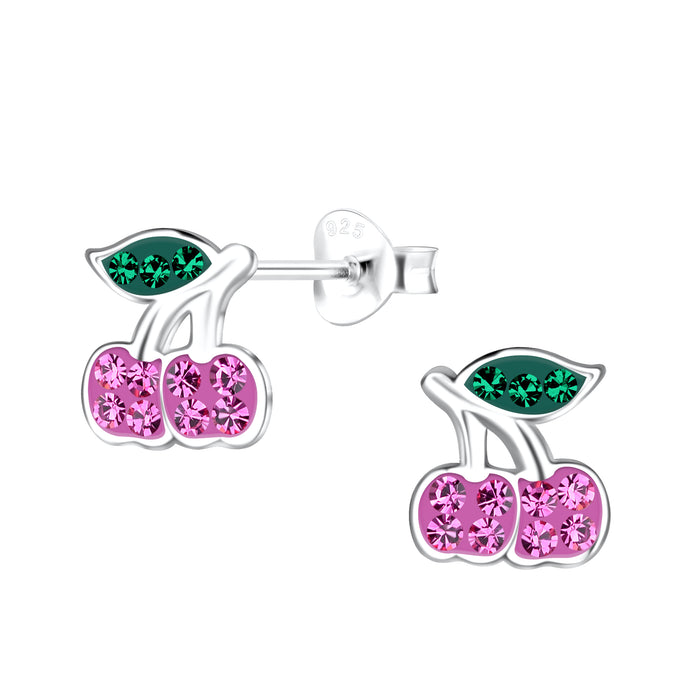 Joy|S - Zilveren kers oorbellen - 8 mm - cherise roze - kristal - kinderoorbellen