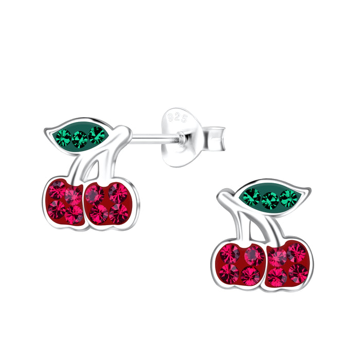 Joy|S - Zilveren kers oorbellen - 8 mm - rood - kristal - kinderoorbellen