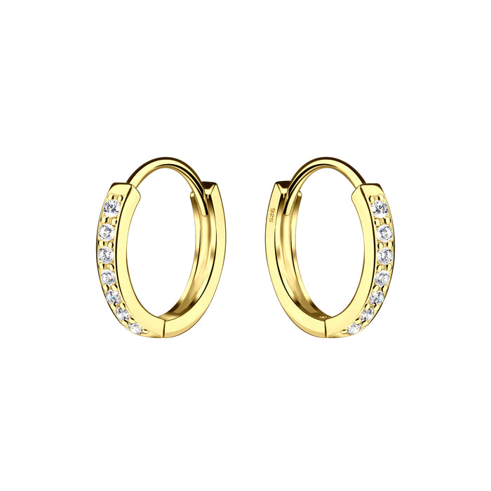 Joy|S - Zilveren oorringen 13 mm / 2 mm - zirkonia - klap scharnier sluiting - oorbellen - gold plated