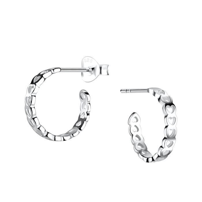 Joy|S - Zilveren hartjes oorringen stud - 14 mm / 2 mm - sterling zilver 925 hartje oorbellen