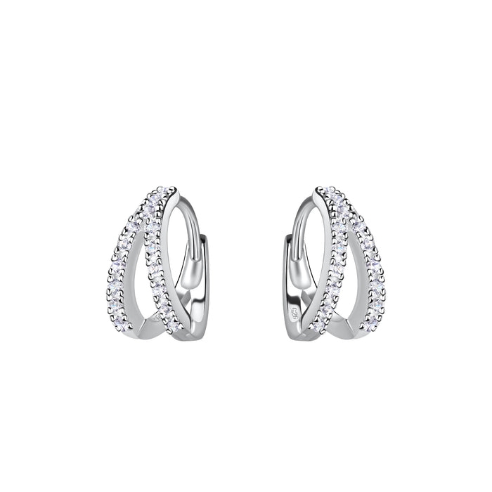 Joy|S - Zilveren oorringen - dubbele ringen - 11 mm/ 5 mm - zirkonia - klap scharnier sluiting - oorbellen