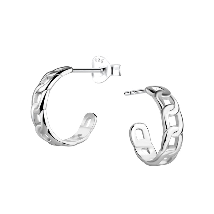 Joy|S - Zilveren oorbellen - oorringen stud - gourmet schakel - 12 mm / 4 mm