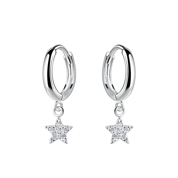 Joy|S - Zilveren oorbellen - 11 mm oorringen met ster bedel - klap scharnier sluiting - zirkonia - sterling zilver 925