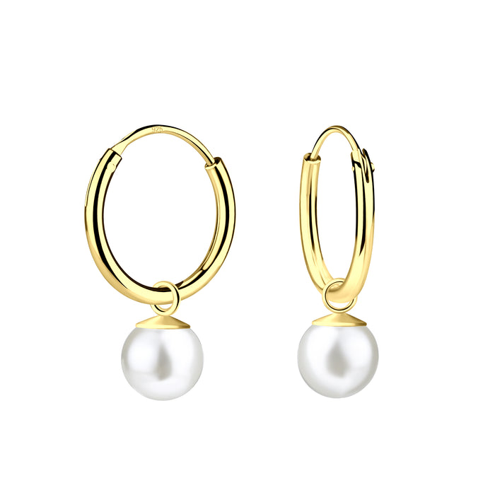 Joy|S - Zilveren parel bedel oorbellen - oorringen - goudplating / gold plated